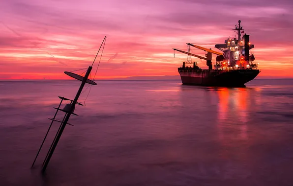 Picture sea, sunset, ship