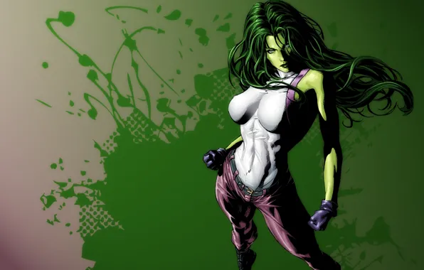 Picture green, girl, art, Comics, She Hulk