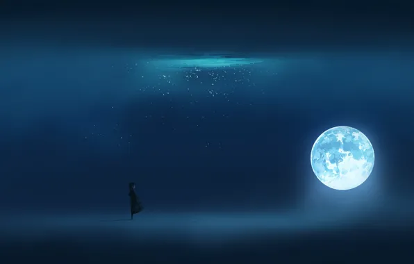 The moon, fantasy, girl, one