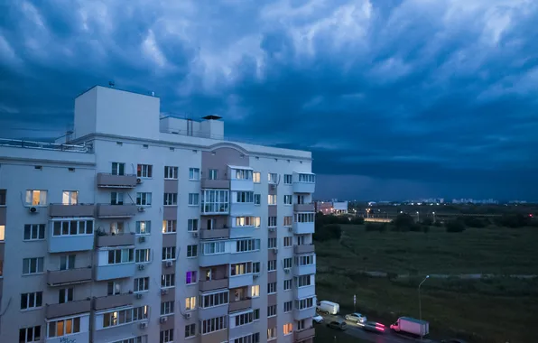 Summer, the sky, clouds, overcast, building, home, the evening, Russia