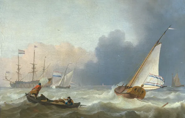 Picture oil, picture, canvas, seascape, Ludolf Bakhuizen, Ludolf Bakhuizen, 1694, Rough sea with Dutch yacht under …