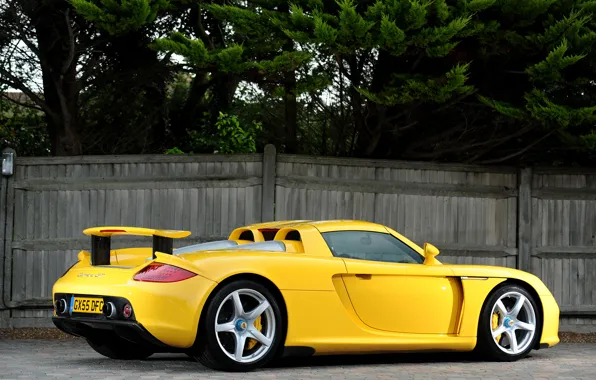 Yellow, Porsche, supercar, Porsche, rear view, Carrera GT, Carrera GT