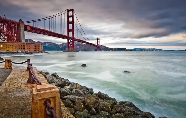 San Francisco, Golden Gate Bridge, promenade, San Francisco, the Golden Gate Strait, The Golden Gate …