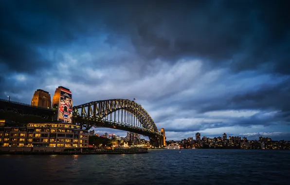 Picture bridge, Australia, Sydney, night city, Australia, Sydney, Sydney Harbour Bridge, Harbour Bridge