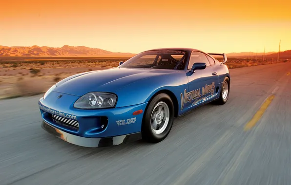Auto, sunset, tuning, the evening, supra, in motion, toyota, Toyota