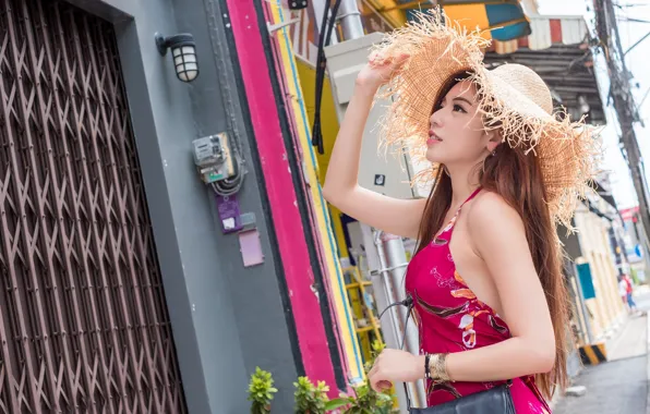 Girl, hat, dress, Asian, cutie