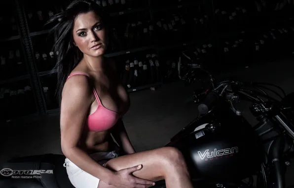 Look, girl, wheel, Erotic, racks, beautiful girl Tiffany, sitting on a motorcycle Kawasaki Vulcan 900 …