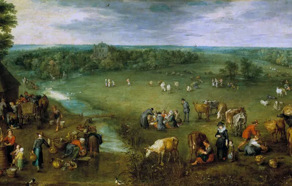 Landscape, picture, genre, Jan Brueghel the elder, Rural Life