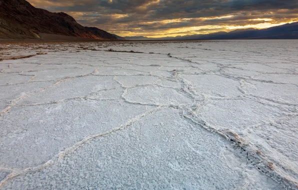 Sunset, lake, salt