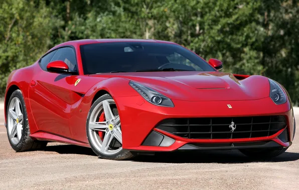 Picture red, background, Ferrari, Ferrari, supercar, the bushes, the front, berlinetta