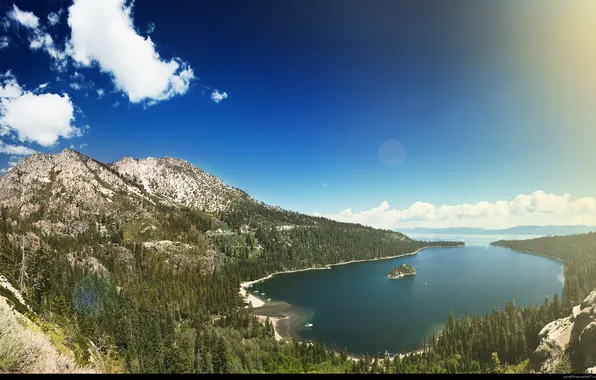 Picture forest, the sky, water, mountains