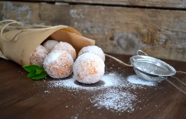 Donuts, dessert, sweet, powdered sugar