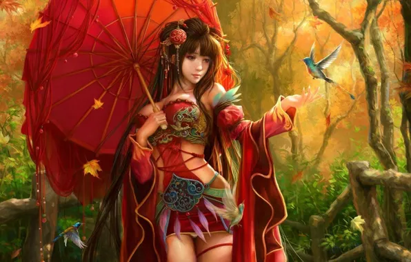 Picture girl, umbrella, art, Chinese Oriental Girls