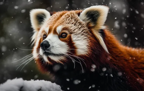 Snow, red Panda, face, red Panda, AI art, neural network