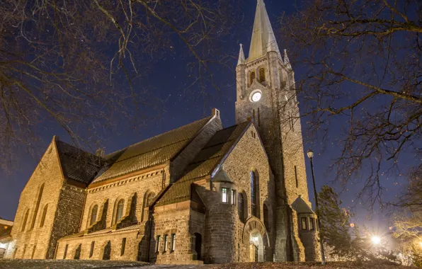 Picture Trehan, Lademoen kirke, Lademoen Church, Norway, night, lights, Norway, Church