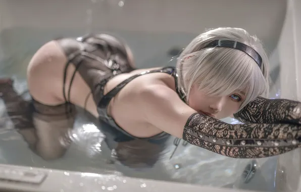 Buttocks, sexy girl, cosplay, girl in stockings, sexy ass, Nier Automata, I was Coslpay, 2B …