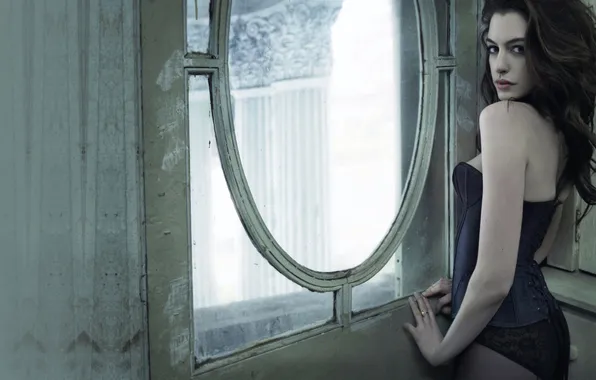 Picture actress, window, linen, celebrity, side, Anne Hathaway, ann hathaway