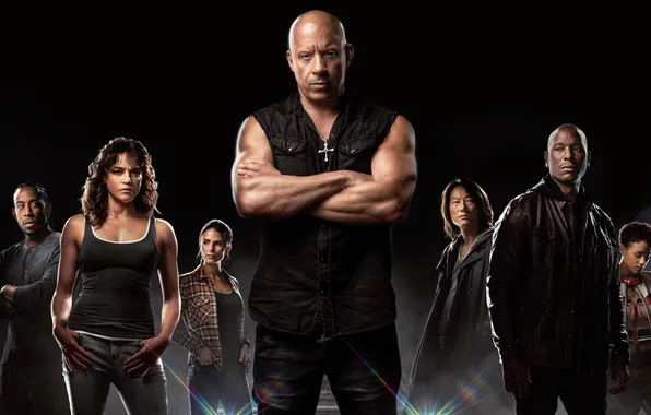 Black background, VIN Diesel, Jordana Brewster, Jordana Brewster, action, poster, Michelle Rodriguez, characters