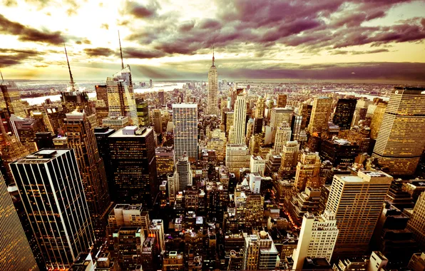 Picture the sky, clouds, the city, building, skyscrapers, the evening, beautiful, America