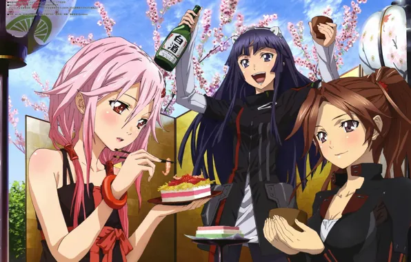 Joy, Sakura, blush, flowering, booze, friend, guilty crown, pink hair