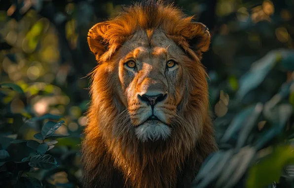 Look, Leo, Face, Predator, Front, Digital art, Big cat, Closeup