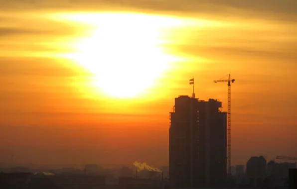 The sun, The sky, Construction, Dawn, High-rise building, Minsk