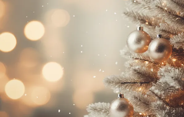Decoration, background, balls, tree, New Year, Christmas, golden, new year
