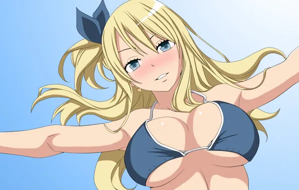 Girl, sexy, cleavage, long hair, boobs, anime, blue eyes, beautiful
