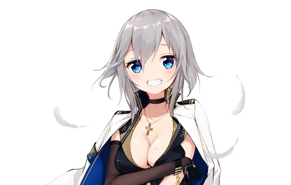 Girl, sexy, cleavage, blouse, long hair, boobs, anime, blue eyes
