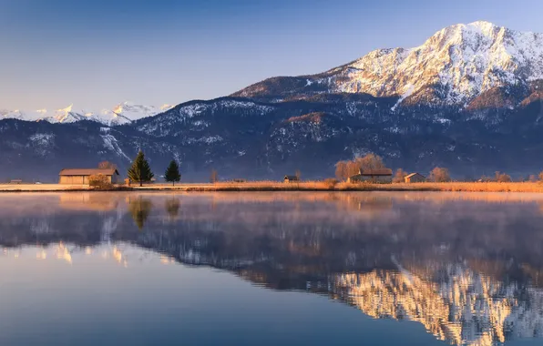 Picture landscape, mountains, lake, home