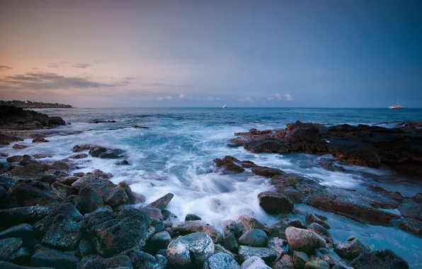 Stones, the ocean, coast, Hawaii, Hawaii