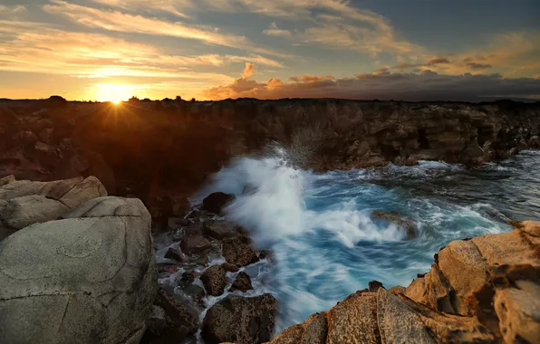 Landscape, sunset, storm, the ocean, rocks