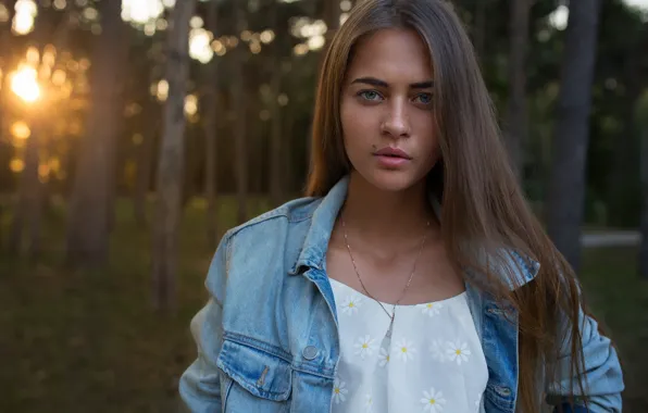 Picture look, trees, nature, model, portrait, makeup, hairstyle, brown hair