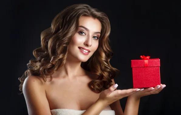 Picture look, girl, face, gift, hands, hairstyle, tape, manicure