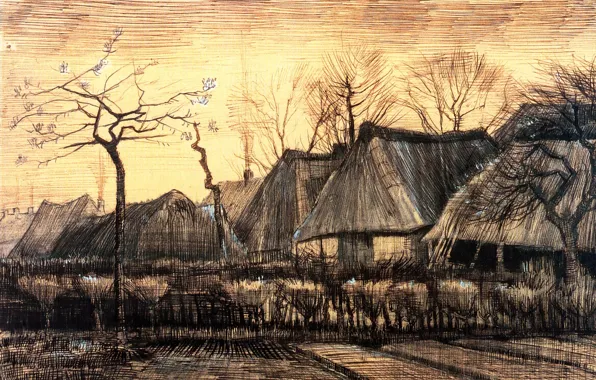 Picture hut, Vincent van Gogh, Thatched Roofs, Houses with