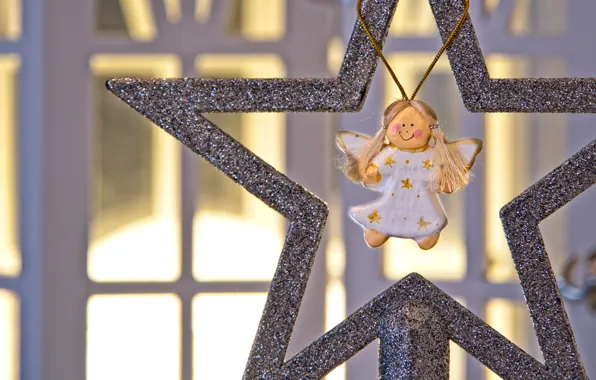 Toy, star, silver, Shine, window, Christmas, girl, New year