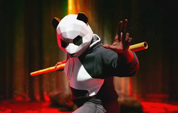 Picture video games, bamboo weapon, panda mask, THE FINALS