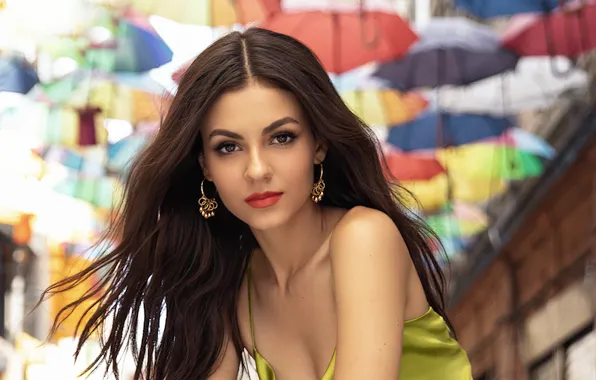 Picture look, girl, face, makeup, brunette, beauty, bokeh, Victoria Justice