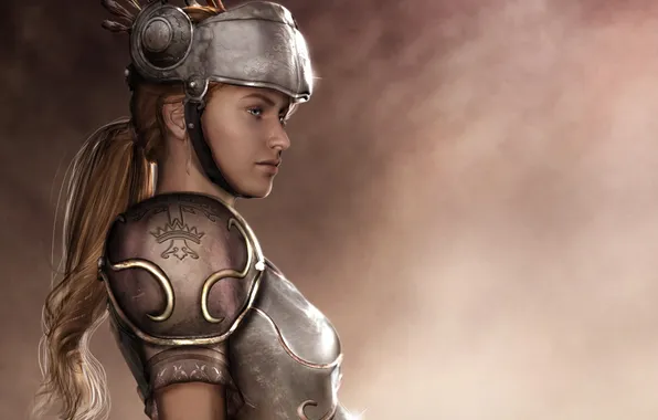 Picture girl, fantasy, art, helmet, profile, armor