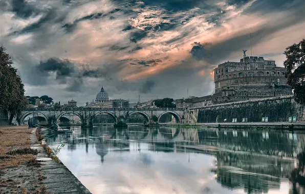 Bridge, river, Rome, Italy
