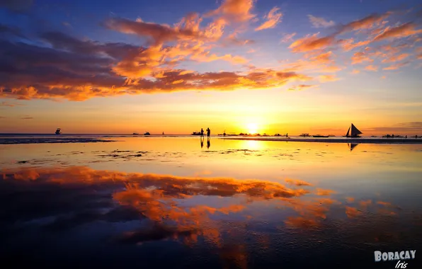 Water, sunset, people, stay, sailboat, stranded