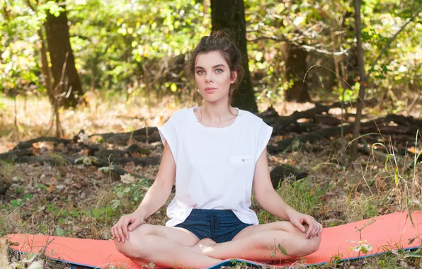 Forest, nature, model, brunette, yoga, outdoor, Dakota A