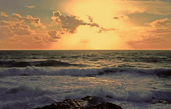 Picture wave, the sky, sunset, Sea, sky, sea, sunset