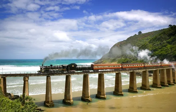 Sea, bridge, the engine, railroad