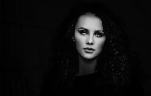 Beautiful, Woman, Monochrome, Face, Portrait, Makeup, Fair, Black background
