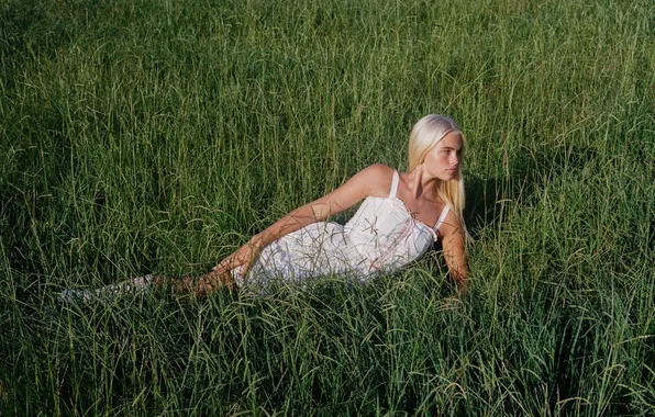 Picture grass, dress, field, woman, beautiful, model, pretty, blonde