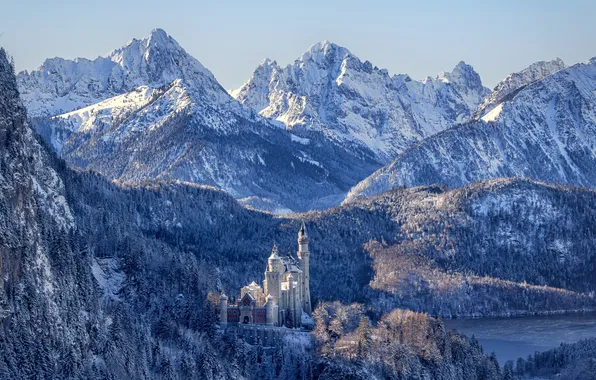 Winter, frost, snow, mountains, nature, castle, rocks, tops