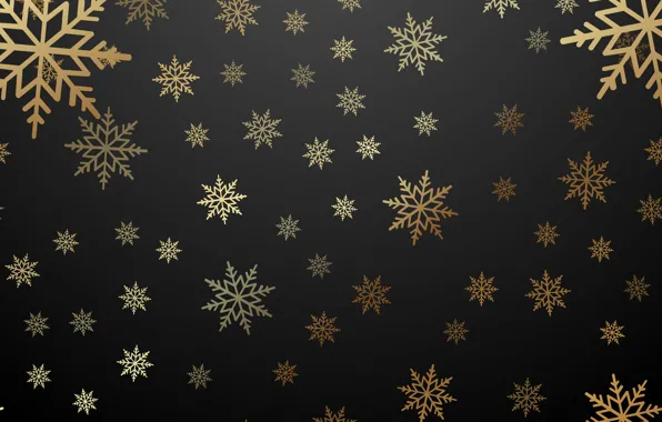 Picture winter, snowflakes, gold, New Year, Christmas, golden, black background, gold