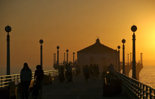 Sunset, people, pier