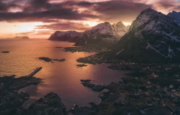 Sea, the sky, light, Norway, town, village, fjords